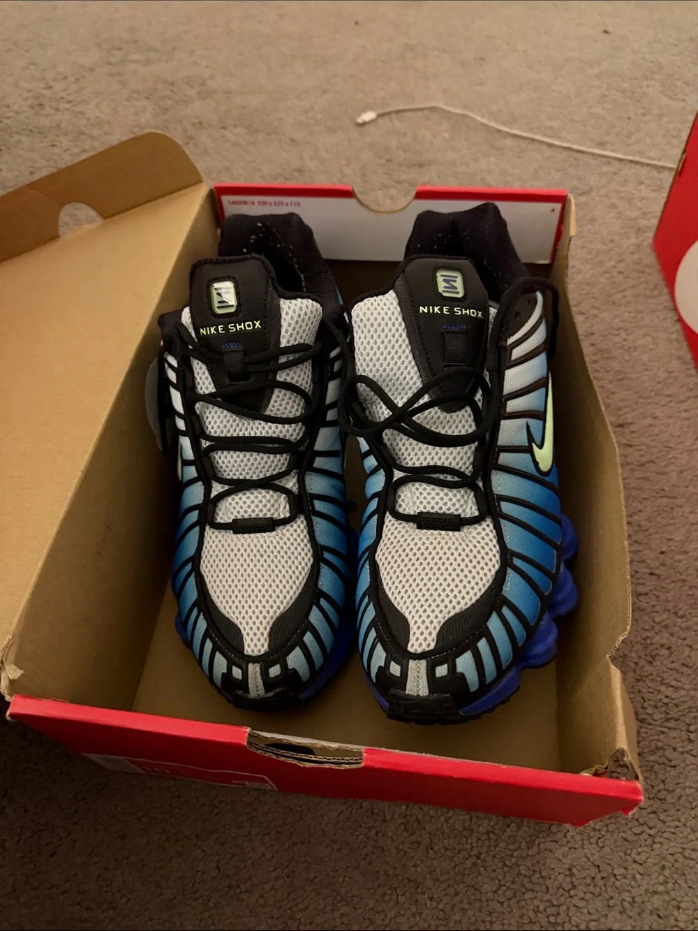 Nike Kids Blue Gradient Sneakers with Neon Yellow Swoosh